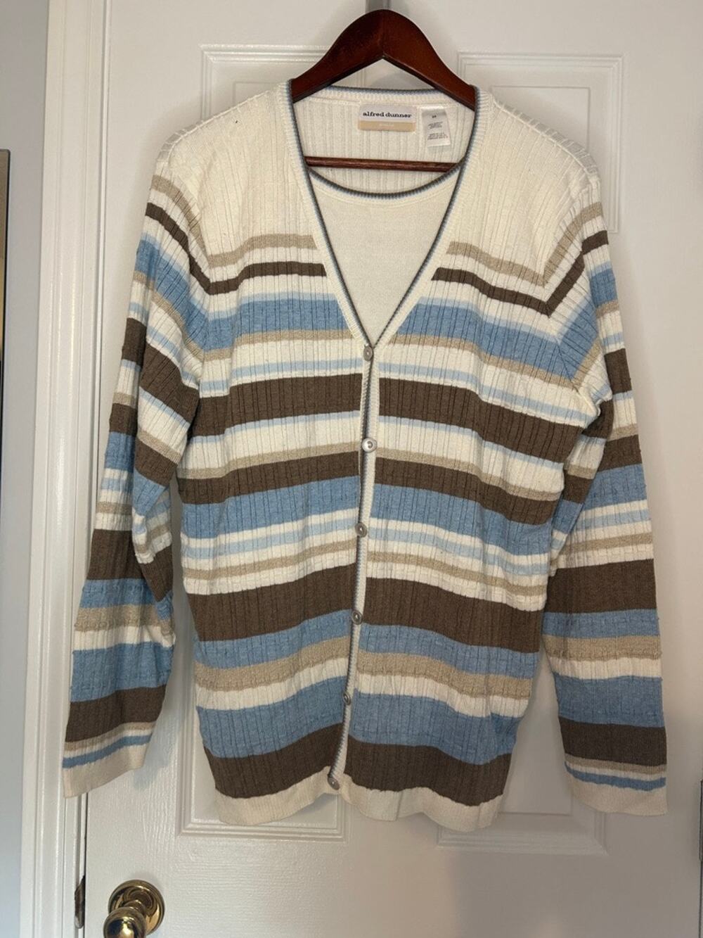 Alfred Dunner Woman Sweater Set 2X Striped Cardigan Shell Blue Brown USA
